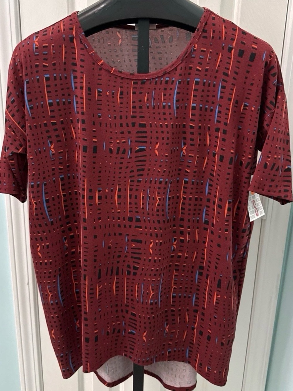 NWT LuLaRoe Irma Size Small Burgundy Black Geometric Tunic Shirt